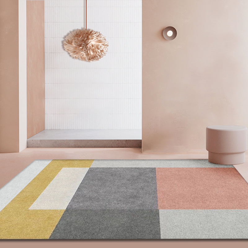 Multi Color Colorblock Geometric Rug Polyester Modern Rug Washable Anti-Slip Backing Carpet for Parlor