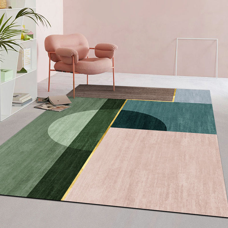Contemporary Decoration Indoor Rug Multi-Color Colorblock Rug Polyester Washable Non-Slip Pet Friendly Area Rug