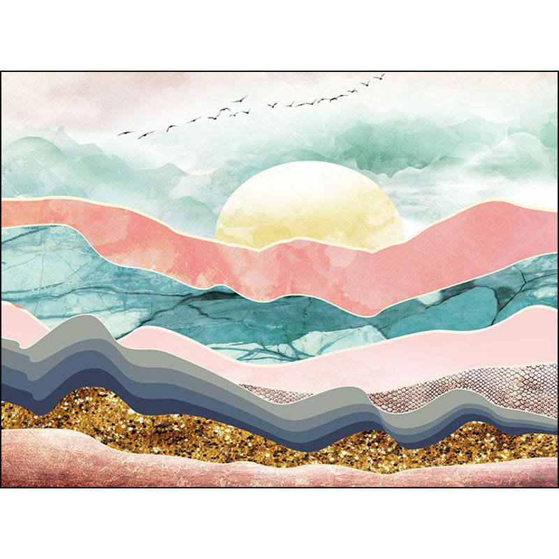 Modernism Sun Pattern Rug Multicolor Polyester Rug Non-Slip Pet Friendly Washable Carpet for Living Room