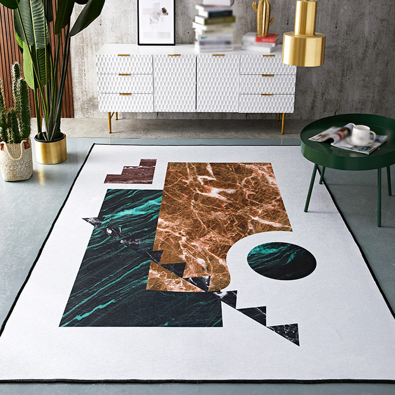 Modern Geometric Pattern Rug Multicolor Polyester Carpet Anti-Slip Pet Friendly Washable Rug for Study