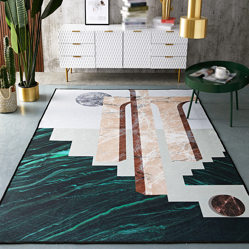 Modern Geometric Pattern Rug Multicolor Polyester Carpet Anti-Slip Pet Friendly Washable Rug for Study