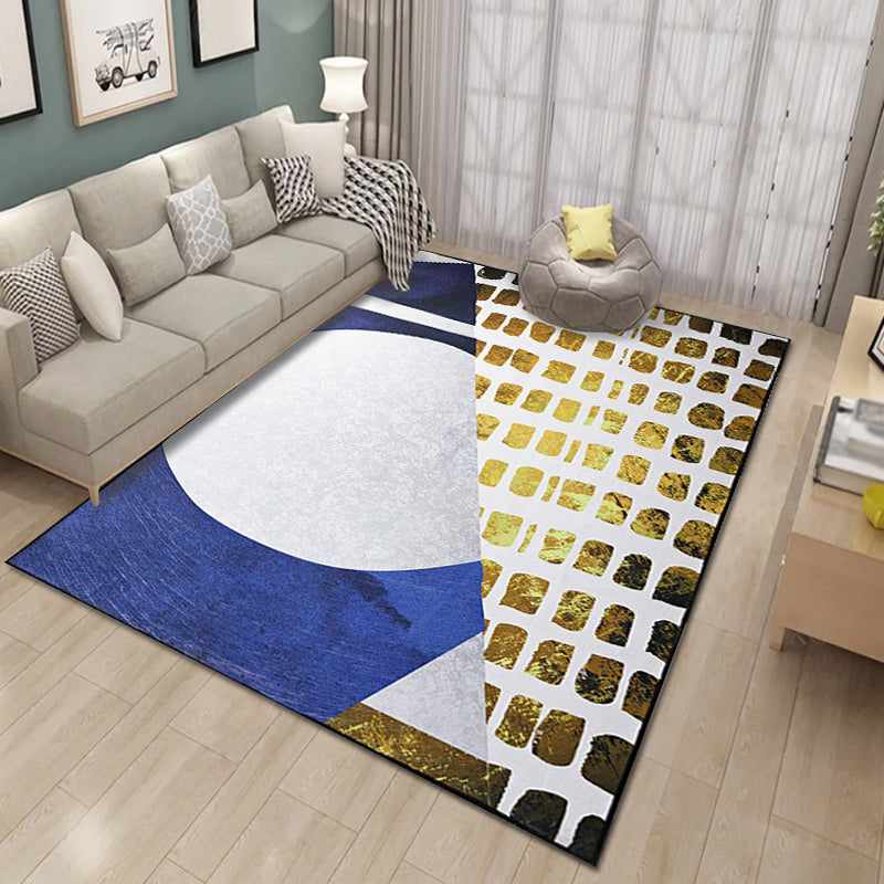 Modern Geometric Pattern Rug Multicolor Polyester Carpet Anti-Slip Pet Friendly Washable Rug for Study