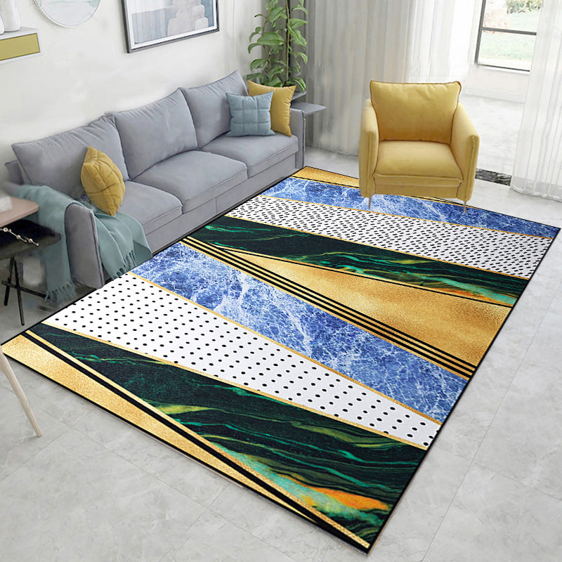 Modern Geometric Pattern Rug Multicolor Polyester Carpet Anti-Slip Pet Friendly Washable Rug for Study