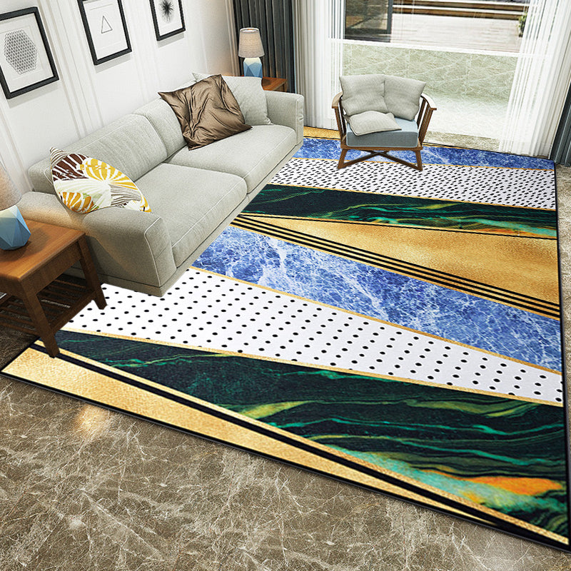 Modern Geometric Pattern Rug Multicolor Polyester Carpet Anti-Slip Pet Friendly Washable Rug for Study