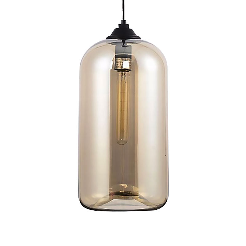 8"/10" Wide Clear/Amber/Smoky Glass Cylindrical Pendant Light Contemporary 1 Light Black Hanging Lamp Fixture