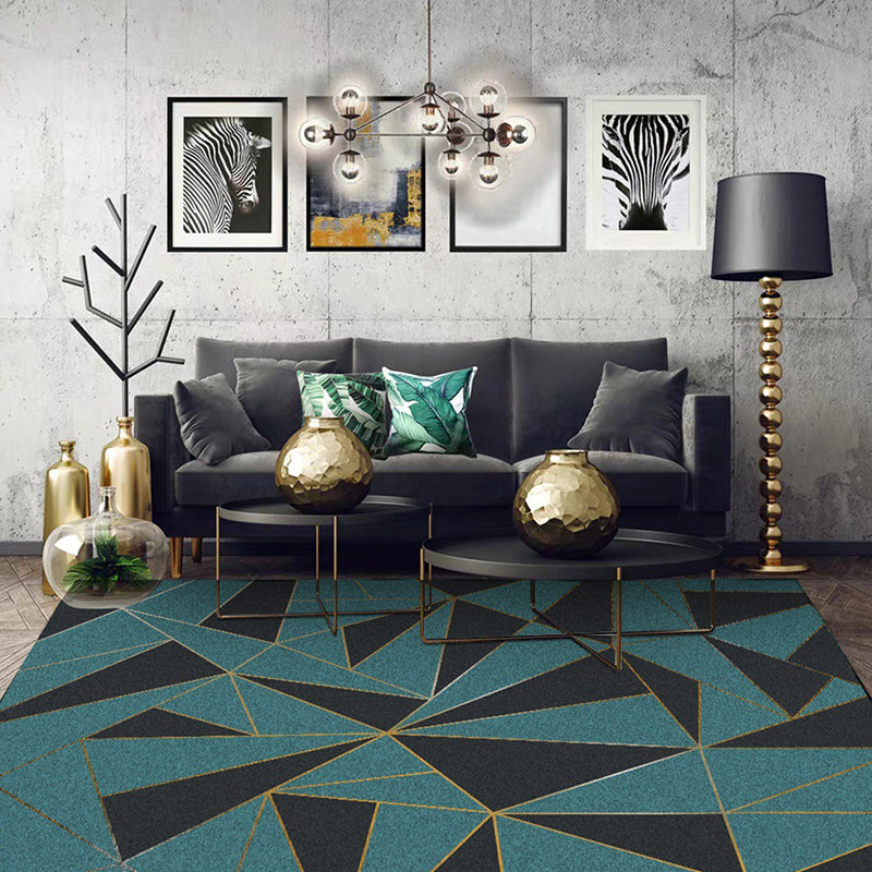 Nordic Geometric Pattern Rug Green Polyester Carpet Pet Friendly Indoor Rug for Drawing Room