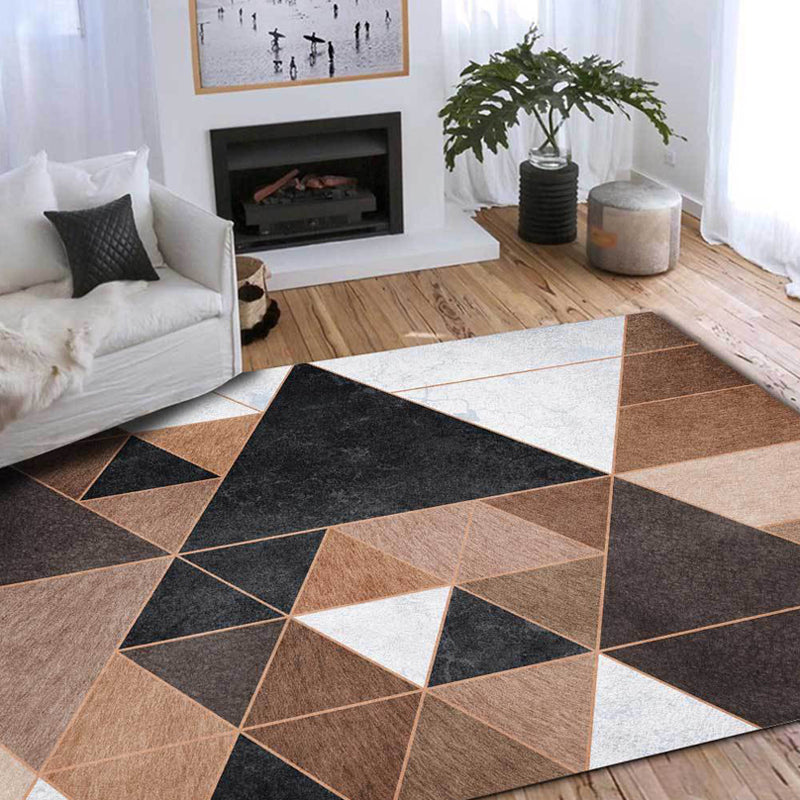 Novelty Geometrical Pattern Rug Brown Polyester Carpet Anti-Slip Pet Friendly Washable Rug for Home