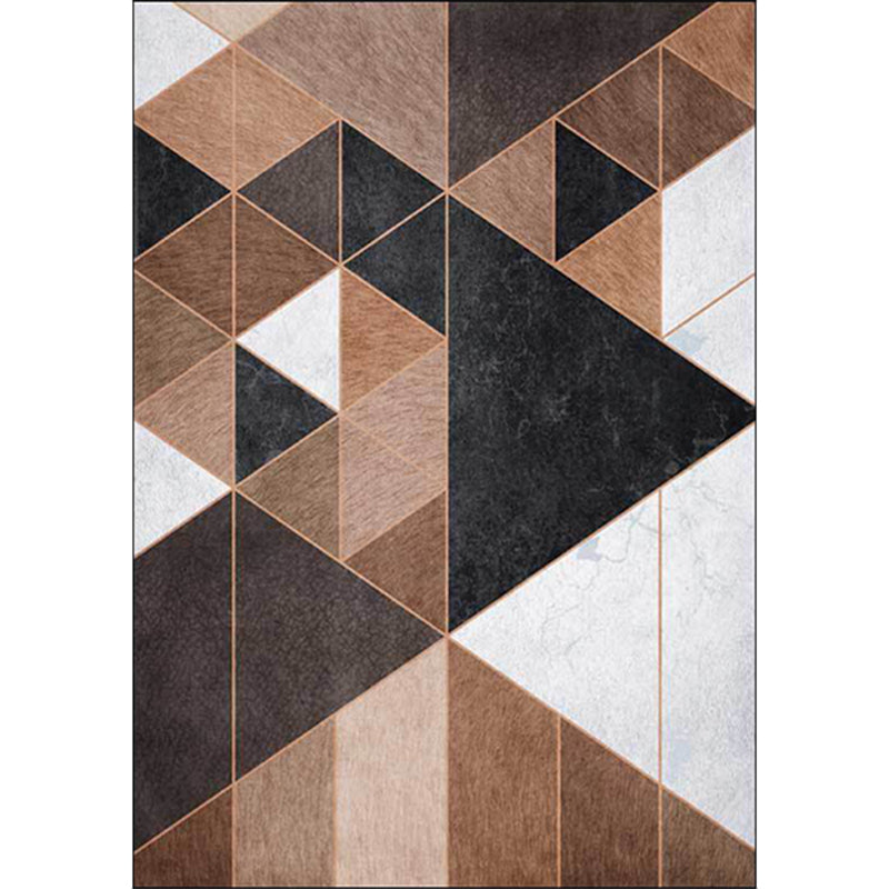 Novelty Geometrical Pattern Rug Brown Polyester Carpet Anti-Slip Pet Friendly Washable Rug for Home