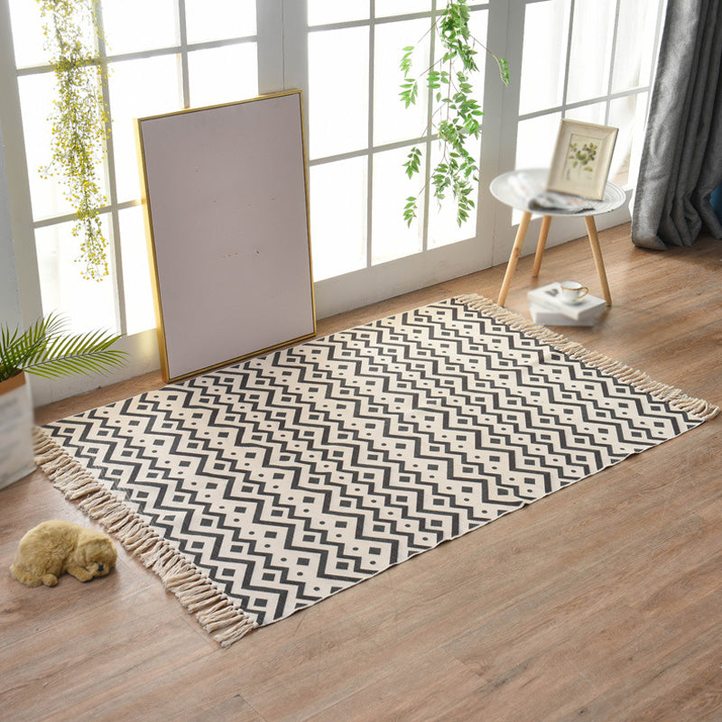 Bohemian Tribal Geometric Modèle Tapis avec un tapis de lin multicoloes Stripe Not Slip Pet Friendly Washable Area pour étudier