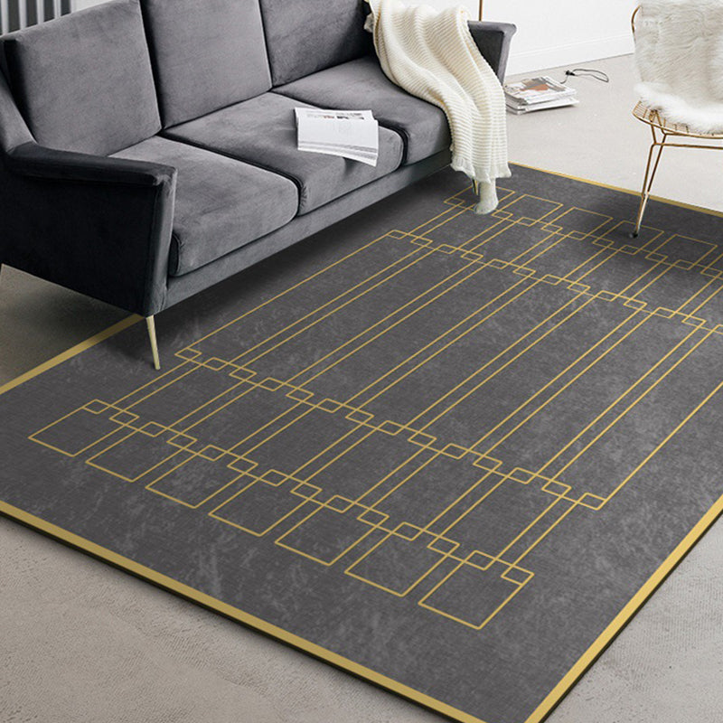 Funky Rectangle Pattern Rug Grey Nordic Carpet Polyester Non-Slip Backing Rug for Sitting Room