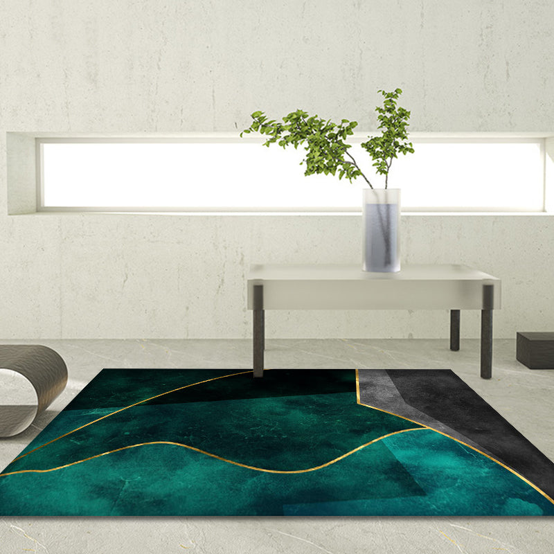 Green Living Room Rug Modernist Abstract Pattern Rug Polyester Machine Washable Non-Slip Backing Area Rug
