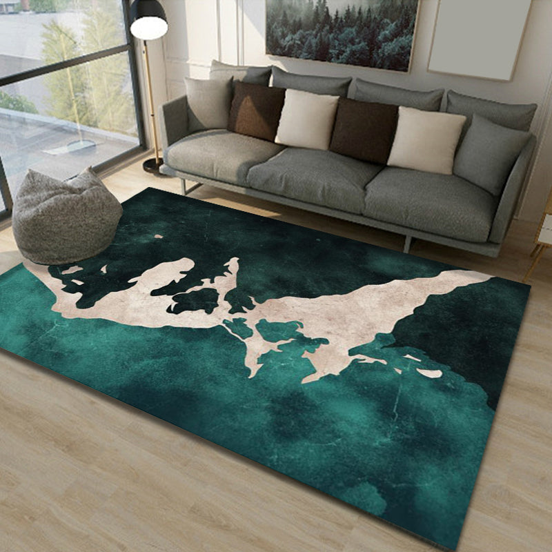 Green Living Room Rug Modernist Abstract Pattern Rug Polyester Machine Washable Non-Slip Backing Area Rug