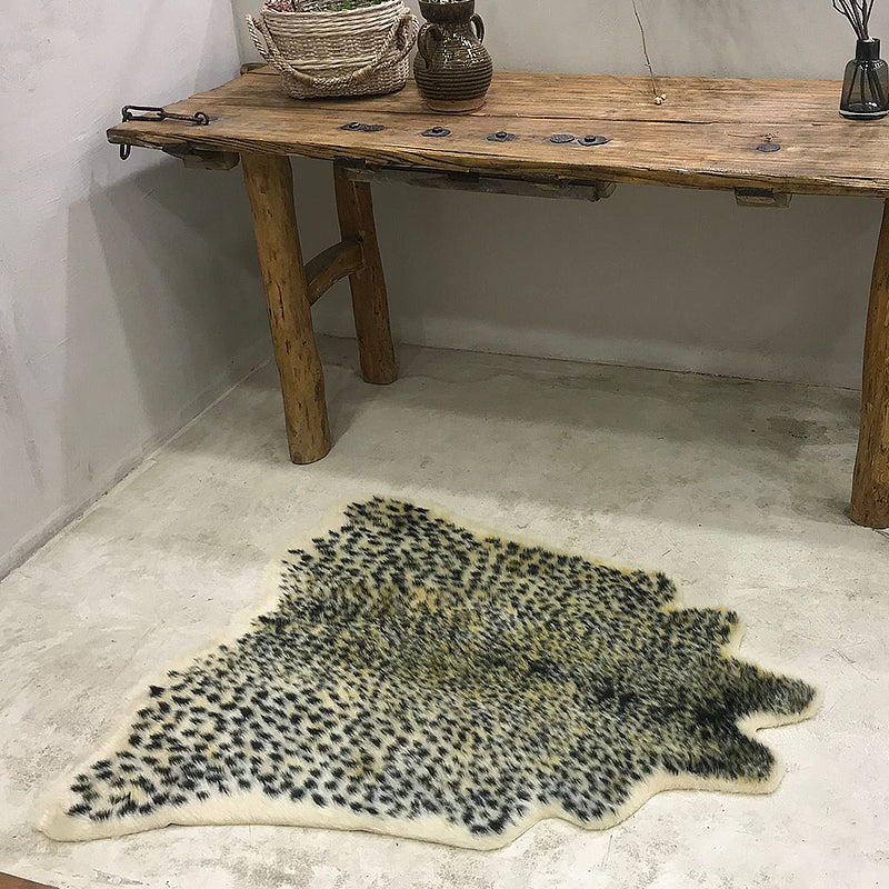 Black Bedroom Rug Modern Leopard Pattern Rug Polyester Anti-Slip Backing Washable Area Rug