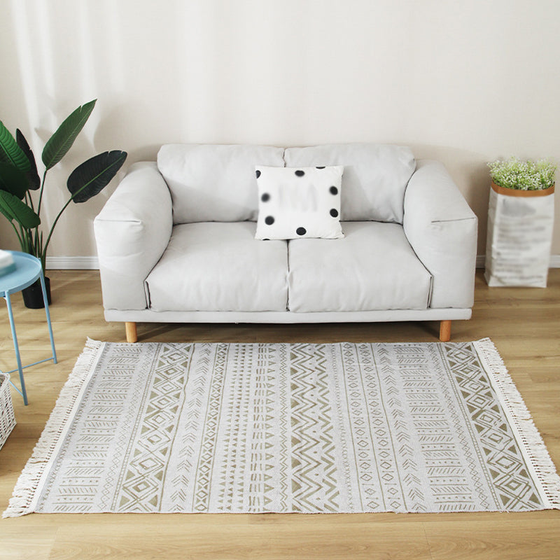 Multicolor Living Room Rug Shabby Chic Tribal Stripe Pattern Rug Flax Washable Anti-Slip Backing Pet Friendly Carpet