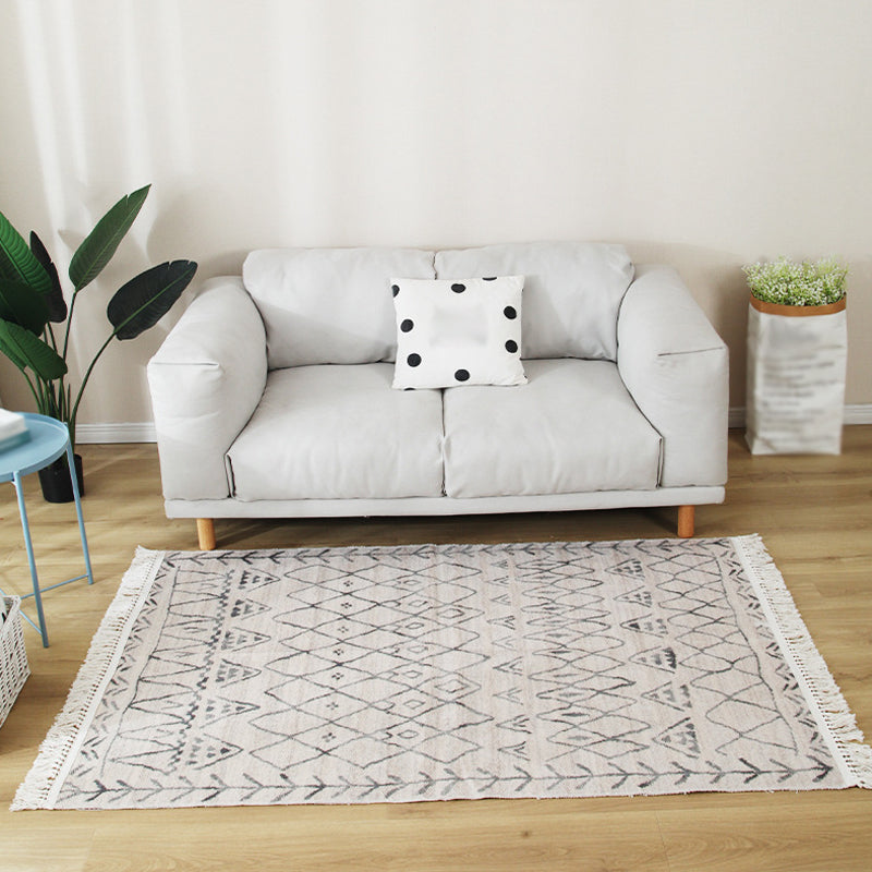 Multicolor Living Room Rug Shabby Chic Tribal Stripe Pattern Rug Flax Washable Anti-Slip Backing Pet Friendly Carpet