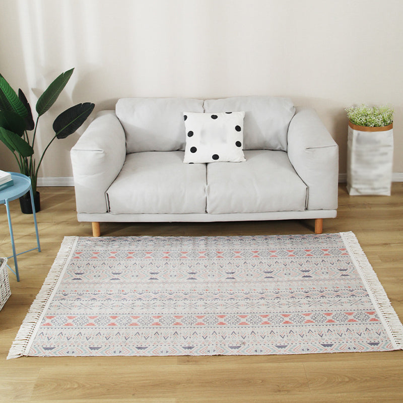 Multicolor Living Room Rug Shabby Chic Tribal Stripe Pattern Rug Flax Washable Anti-Slip Backing Pet Friendly Carpet