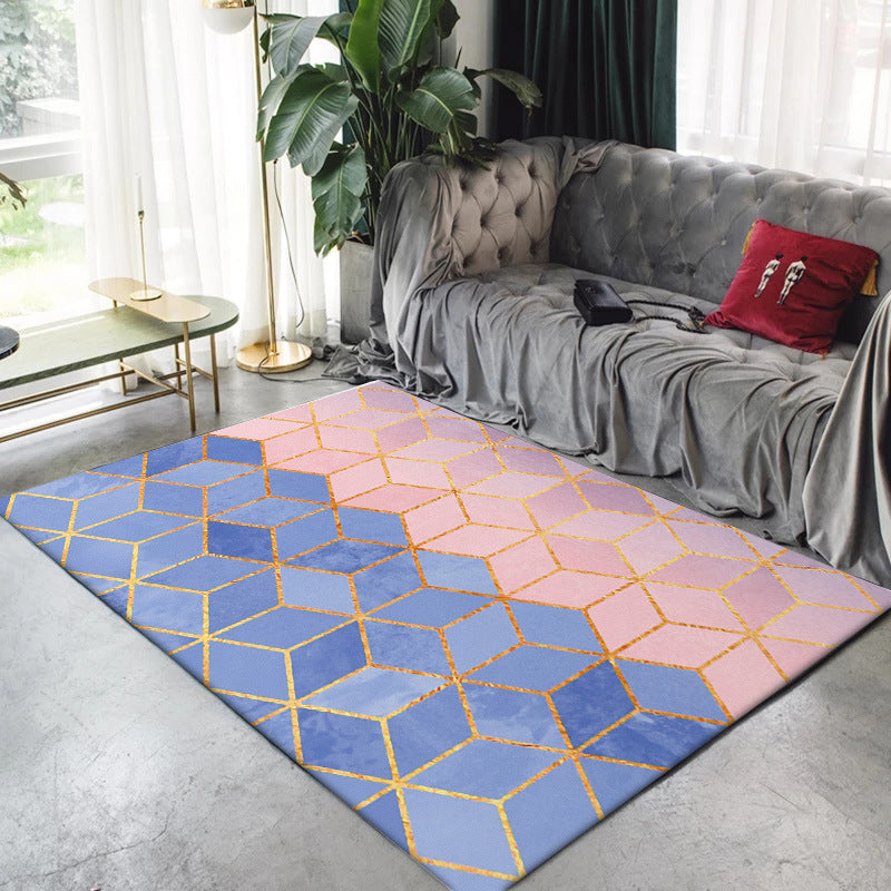 Multicolor Bedroom Rug Modernist Geometric Pattern Rug Polyester Anti-Slip Backing Washable Area Rug