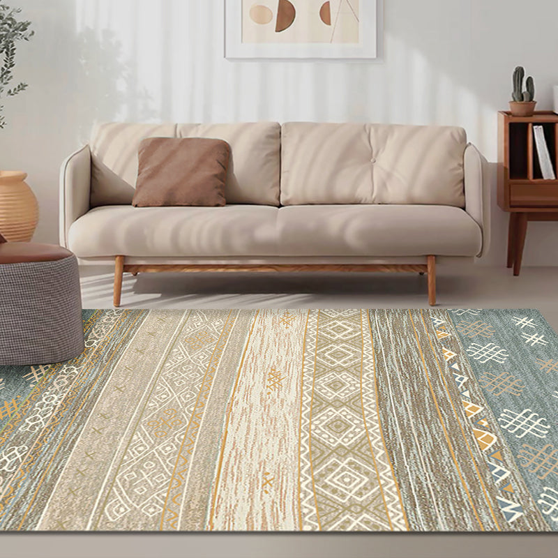 Bohemian Tribal Geometry Pattern Rug Multi Color Polyester Rug Anti-Slip Backing Pet Friendly Washable Carpet for Bedroom