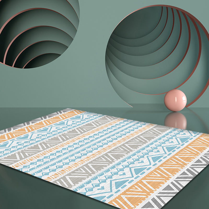 Bohemian Tribal Geometry Pattern Rug Multi Color Polyester Rug Anti-Slip Backing Pet Friendly Washable Carpet for Bedroom