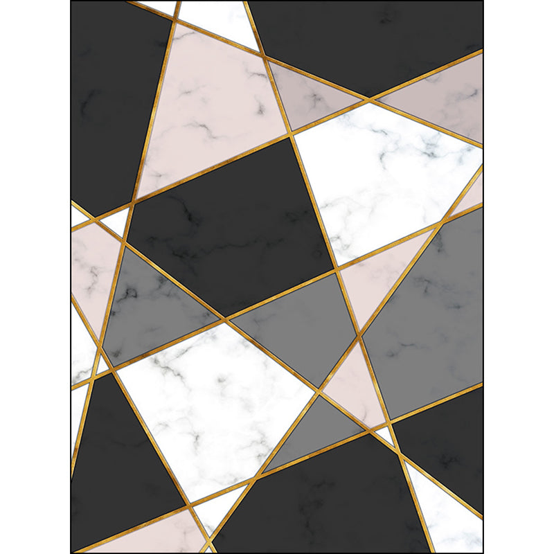 Black Geometric Pattern Rug Polyester Modern Rug Washable Non-Slip Pet Friendly Carpet for Living Room