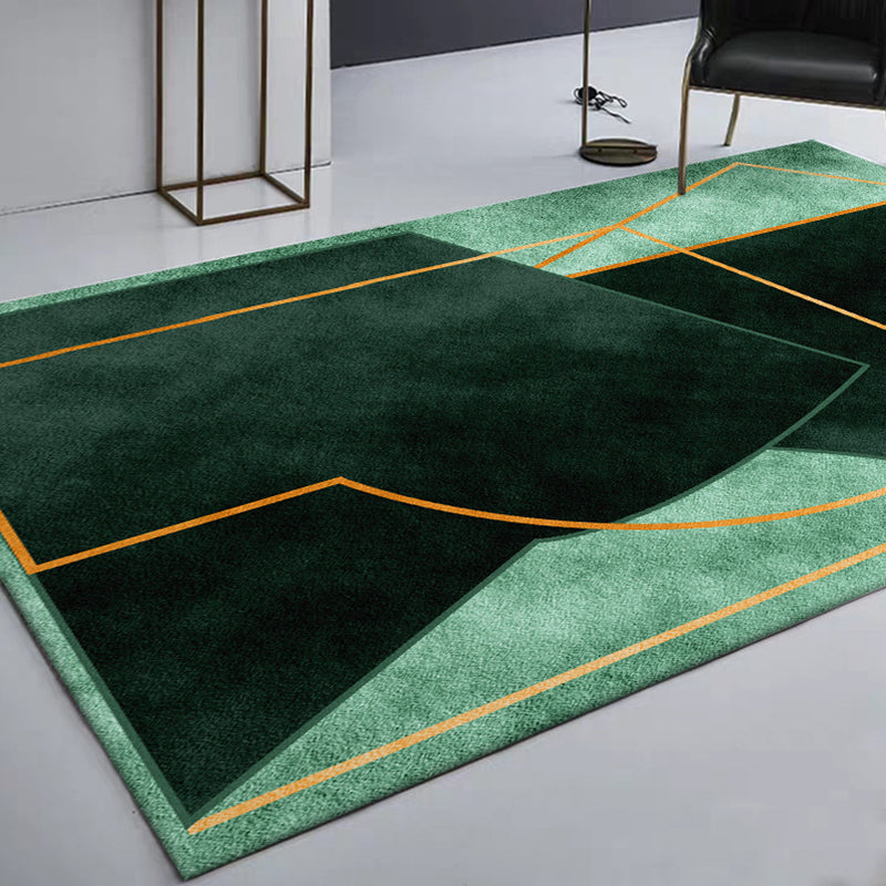 Green Bedroom Rug Modernist Geometric Pattern Rug Polyester Anti-Slip Backing Washable Area Rug