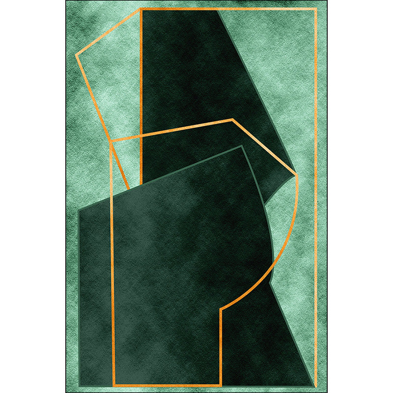 Green Bedroom Rug Modernist Geometric Pattern Rug Polyester Anti-Slip Backing Washable Area Rug
