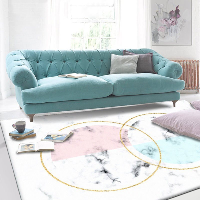 Stylish Marble Surface Pattern Rug White Novelty Rug Polyester Pet Friendly Washable Non-Slip Area Rug for Home