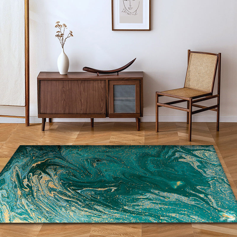 Modernism Abstract Rug Green Polyester Rug Non-Slip Pet Friendly Washable Carpet for Living Room
