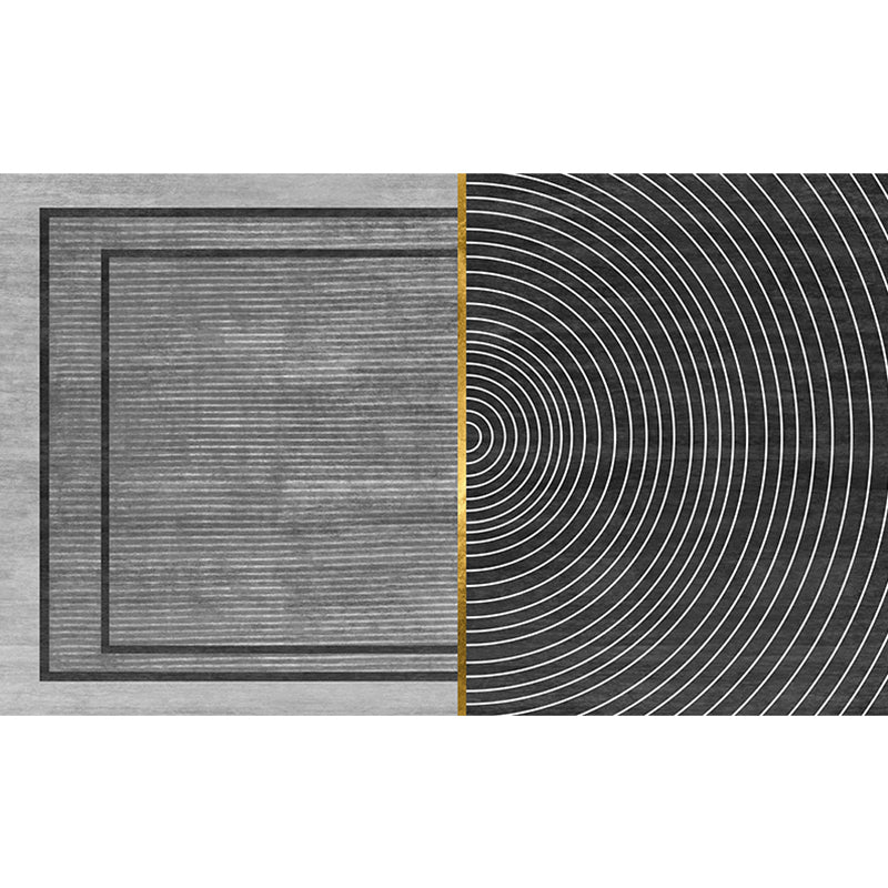 Black Geometry Pattern Rug with Stripe Polyester Modernist Area Rug Washable Anti-Slip Backing Rug for Study