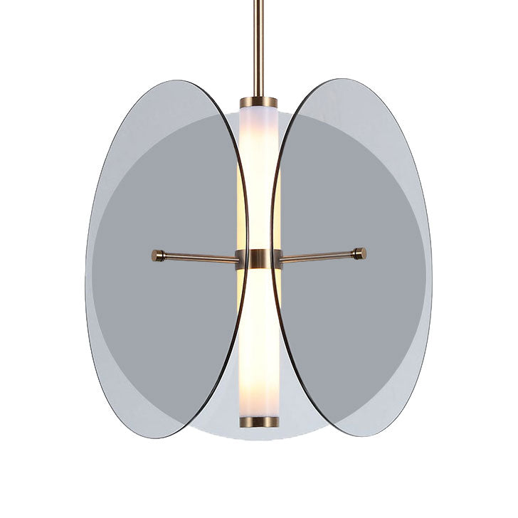 Luz de colgante redondo de vidrio ámbar/humo Modernista 1 Lámpara de techo colgante de LED ligero con 3 discos