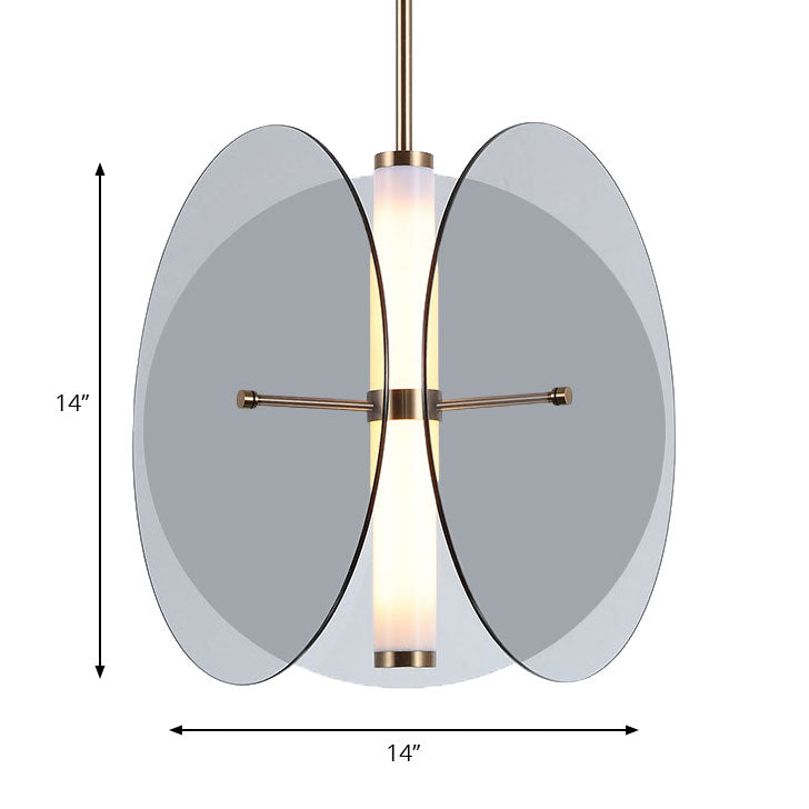 Luz de colgante redondo de vidrio ámbar/humo Modernista 1 Lámpara de techo colgante de LED ligero con 3 discos