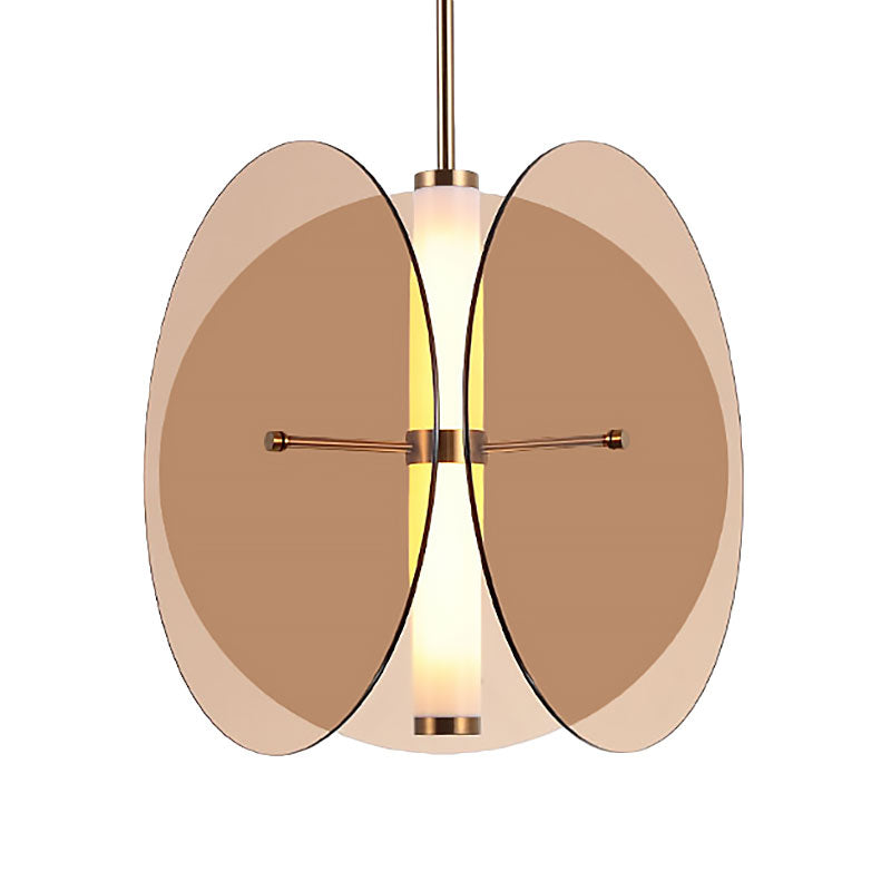 Luz de colgante redondo de vidrio ámbar/humo Modernista 1 Lámpara de techo colgante de LED ligero con 3 discos