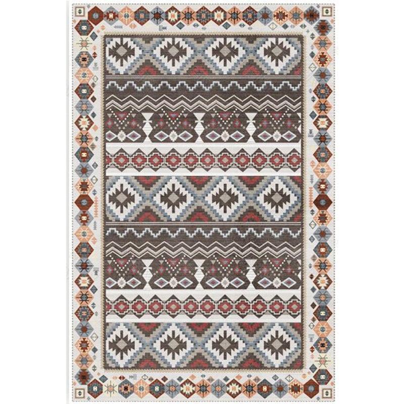 Red Tribal Pattern Rug Polyester Bohemian Rug Washable Anti-Slip Backing Area Rug for Decoration