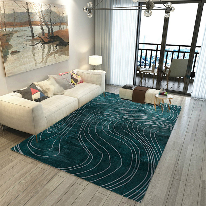 Beige and Green Parlour Rug Modernism Swirl Striped Pattern Rug Polyester Machine Washable Non-Slip Backing Area Carpet