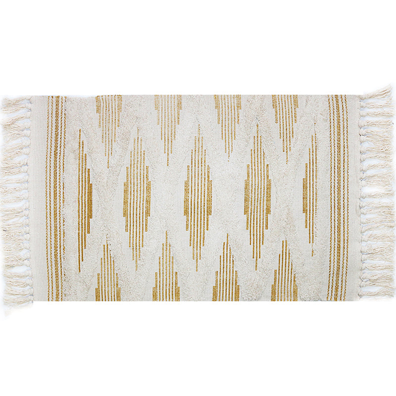 Yellow and Grey Bedroom Rug Southwestern Striped Pattern Rug Cotton Anti-Slip Backing Washable Area Rug