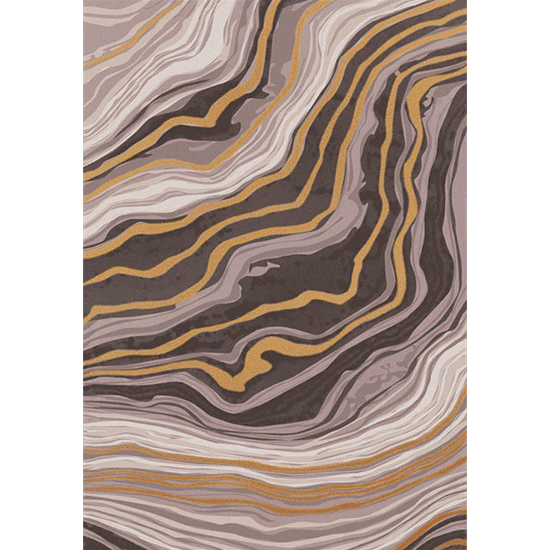 Brown Bedroom Rug Modernist Swirl Stripe Pattern Rug Polyester Anti-Slip Backing Washable Area Rug