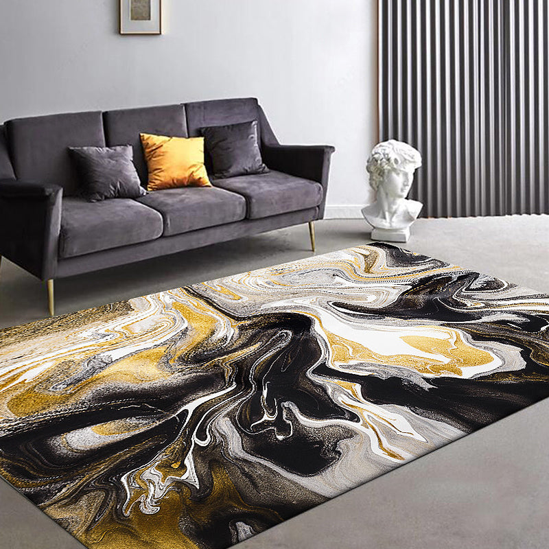 Black Bedroom Rug Minimalist Watercolor Pattern Rug Polyester Anti-Slip Backing Washable Area Rug