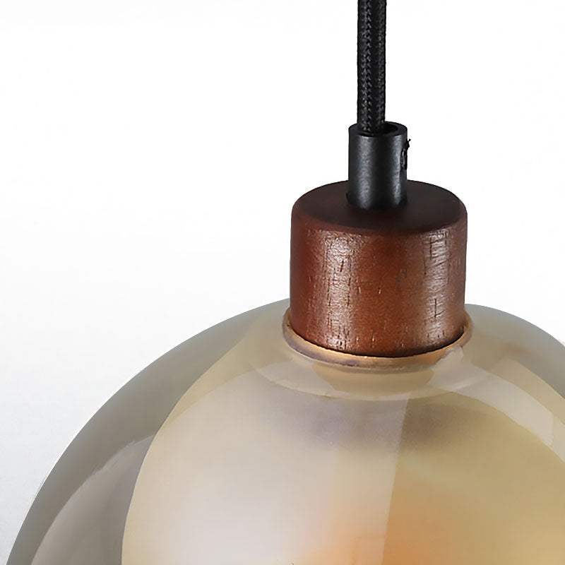 Amber Glass Bell Pendant Light Contemporary 1 Head Light Bronze Ceiling Lamp with Inner Glass Shade