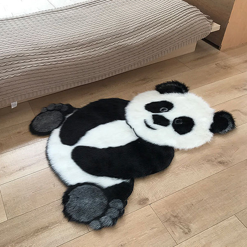 Modernism Panda Pattern Rug Black and White Polyester Rug Non-Slip Pet Friendly Washable Carpet for Living Room