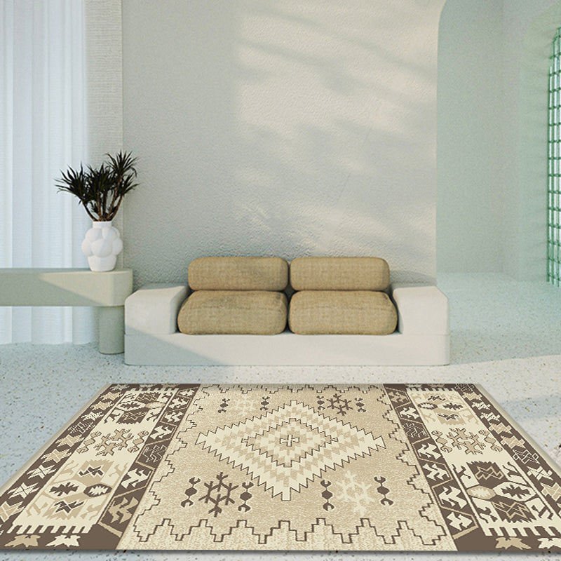 Brown and Blue Bohemian Rug Synthetics Tribal Rhombus Pattern Rug Pet Friendly Washable Non-Slip Area Rug for Decoration