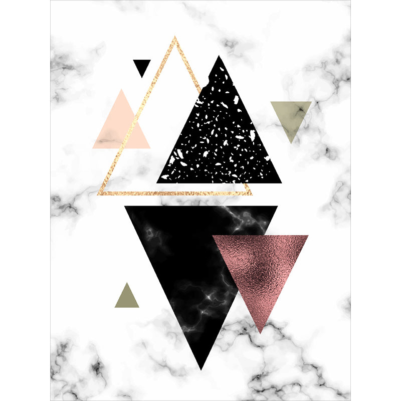 Novelty Triangle Pattern Rug with Marble Surface White Polyester Area Rug Non-Slip Washable Carpet for Living Room