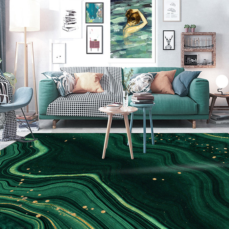 Green Abstract Rug Polyester Modern Rug Washable Non-Slip Pet Friendly Carpet for Living Room