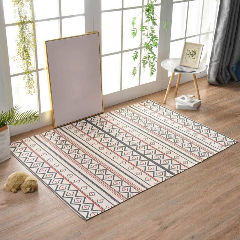 Traditional Tribal Striped Pattern Rug Multicoloured Bohemian Rug Flax Pet Friendly Washable Non-Slip Area Rug for Bedroom