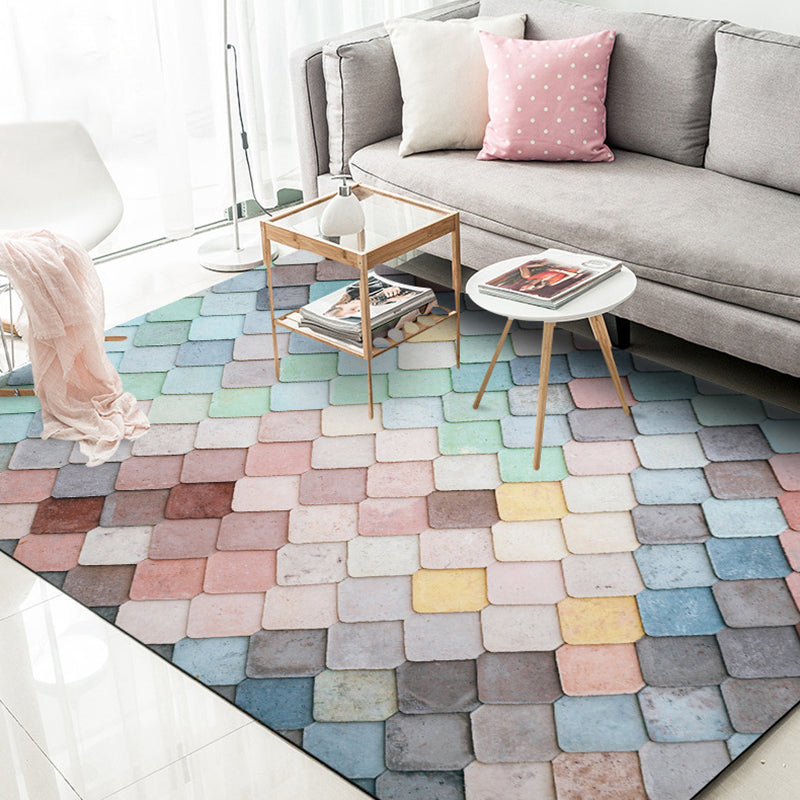 Multicoloured Geometric Pattern Rug Polyester Modern Rug Washable Non-Slip Pet Friendly Carpet for Living Room