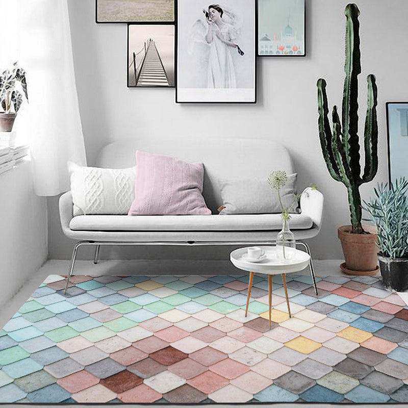 Multicoloured Geometric Pattern Rug Polyester Modern Rug Washable Non-Slip Pet Friendly Carpet for Living Room