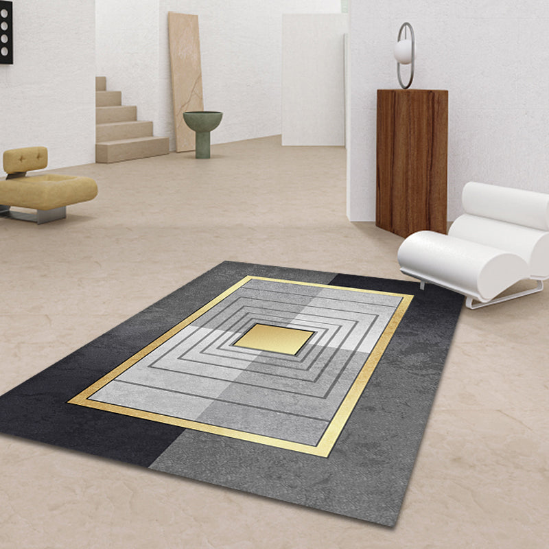 Grey and Camel Modern Rug Polyester Geometric and Stripe Pattern Rug Pet Friendly Washable Non-Slip Area Rug for Drawing Room