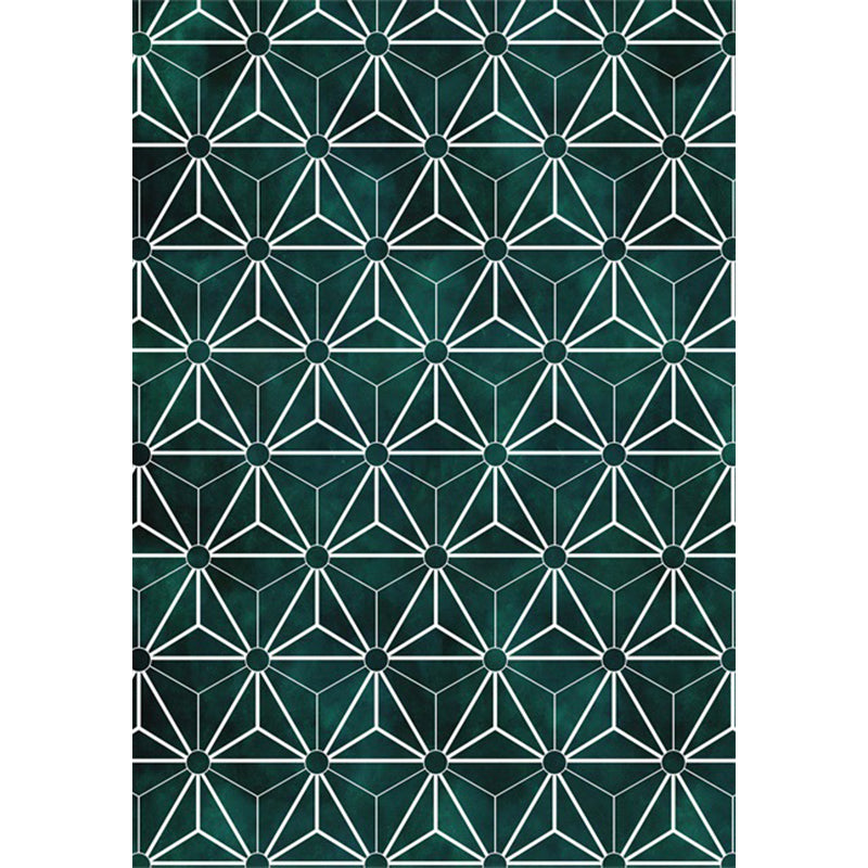 Green Geometric Pattern Rug Polyester Modern Rug Washable Non-Slip Pet Friendly Carpet for Living Room