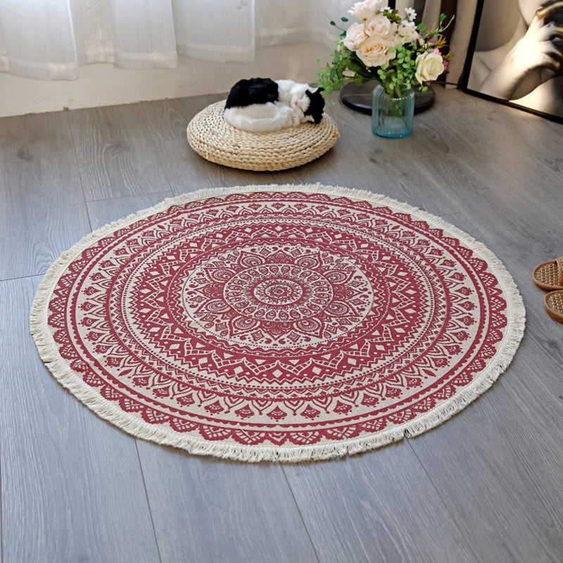 Floral Pattern Rug Flax Moroccan Rug Pet Friendly Washable Non-Slip Area Rug for Living Room