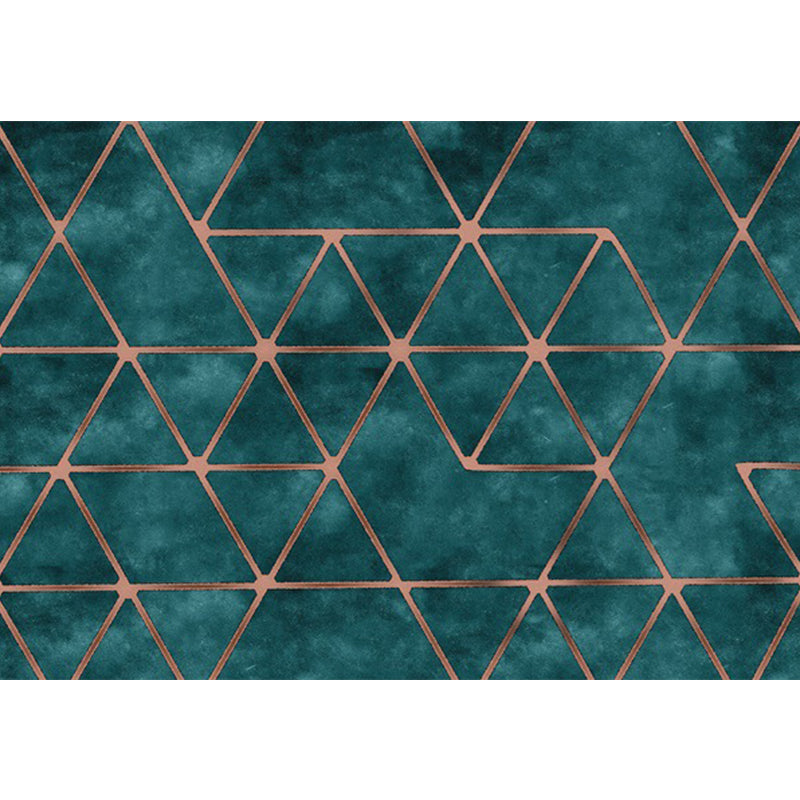 Green Bedroom Rug Modernist Geometric Pattern Rug Polyester Anti-Slip Backing Washable Area Rug