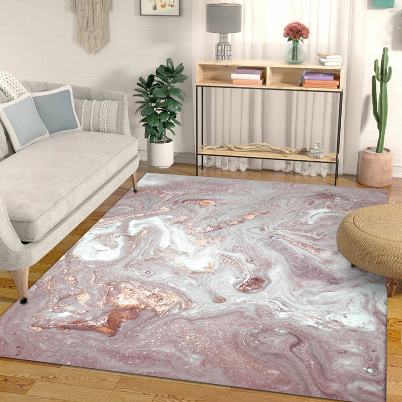 Casual Abstract Rug Pink Nordic Rug Polyester Washable Non-Slip Pet Friendly Carpet for Living Room